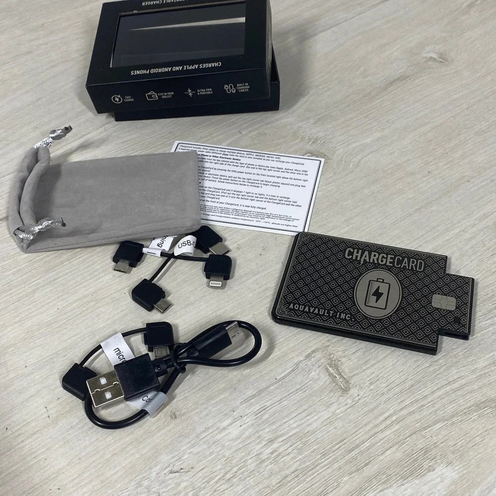 AquaVault ChargeCard Ultra Thin Credit Card Size Portable Power Bank Charger